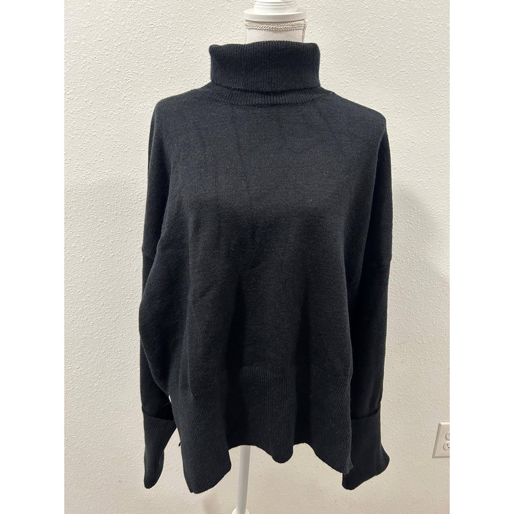 Halara Womens Black Turtleneck Oversized Knit Sweater XL High Low Side Slit NWT
